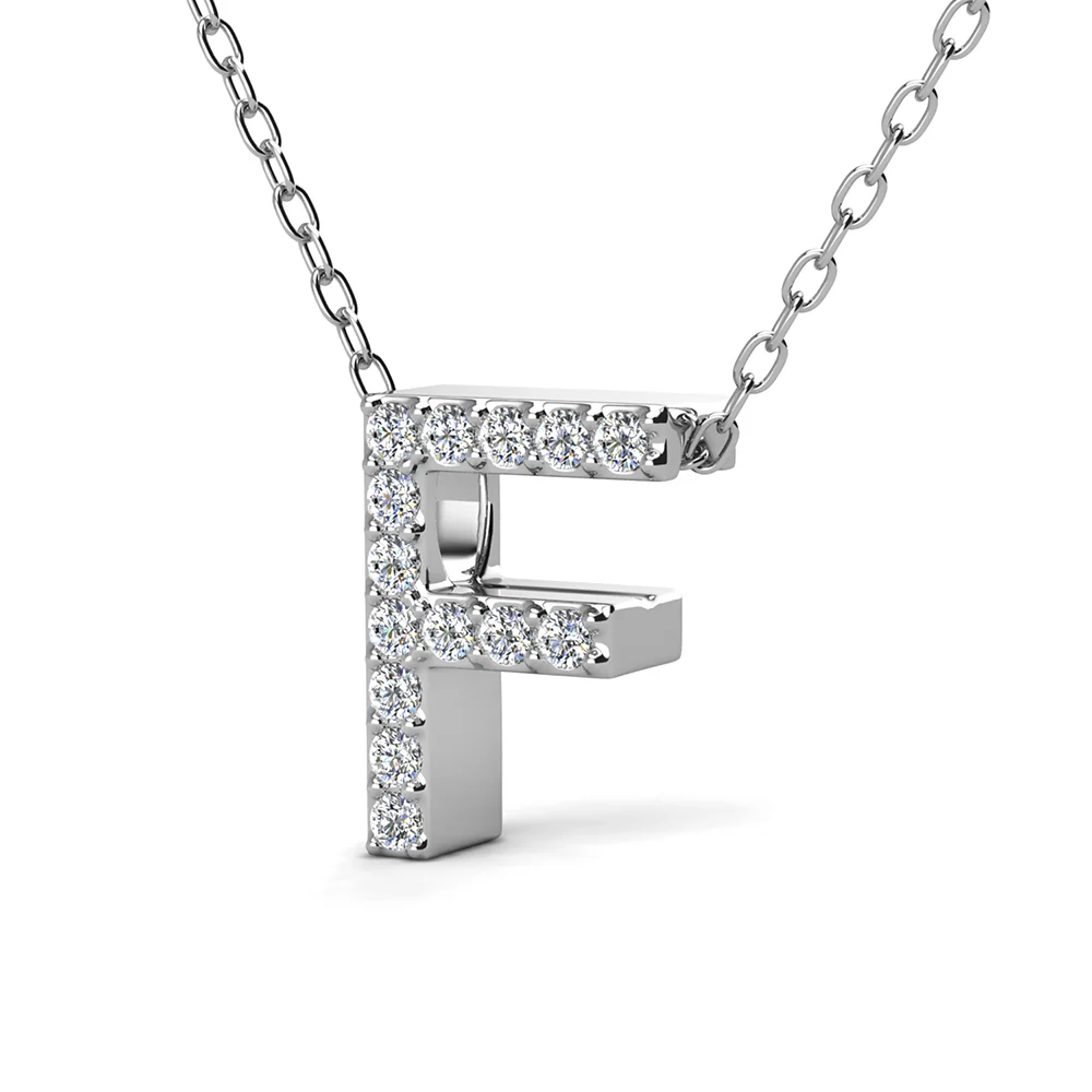 Ethereal Collection 18k White Gold Plated Initial Letter Pendant Necklace with Swarovski Crystals - Image 23