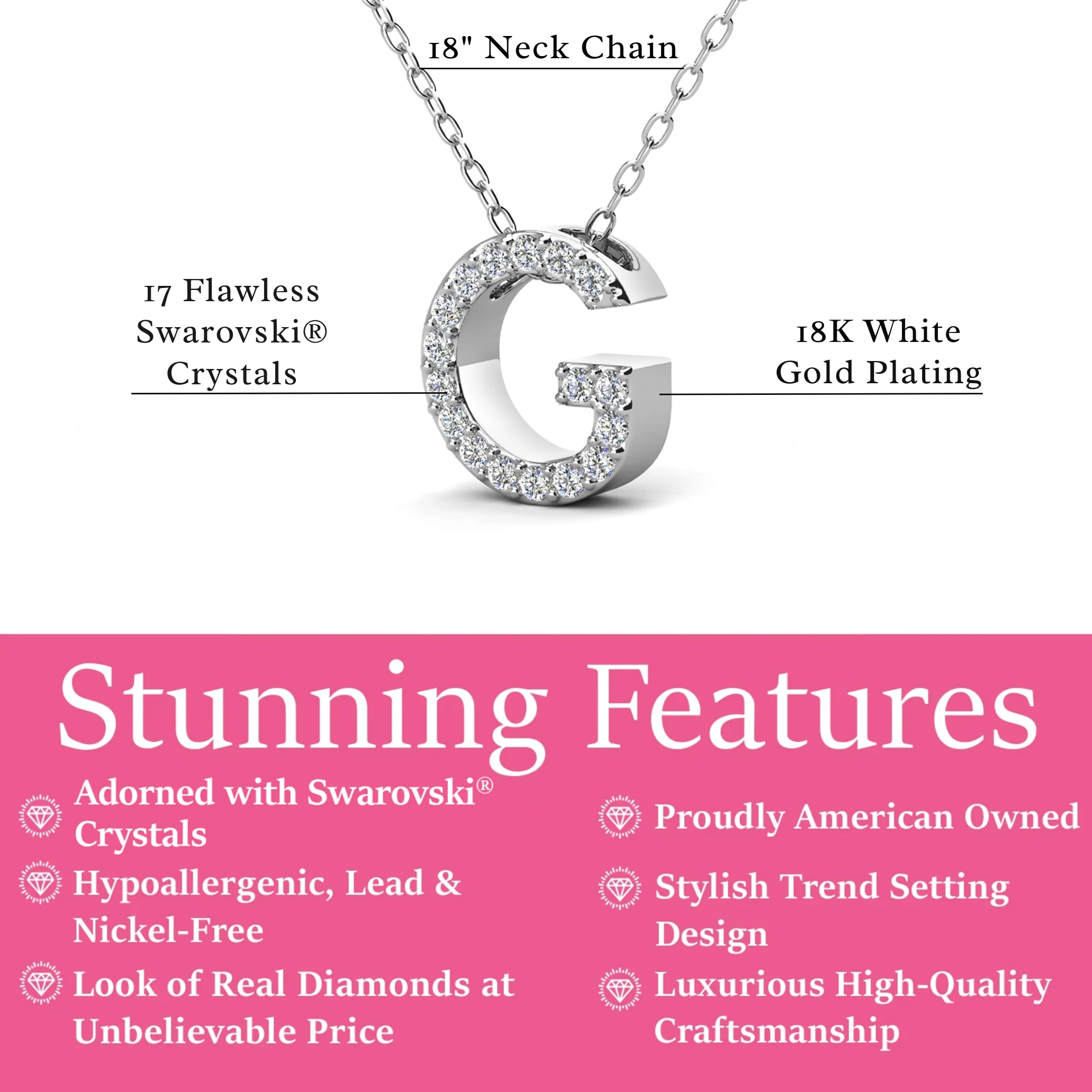Ethereal Collection 18k White Gold Plated Initial Letter Pendant Necklace with Swarovski Crystals - Image 25