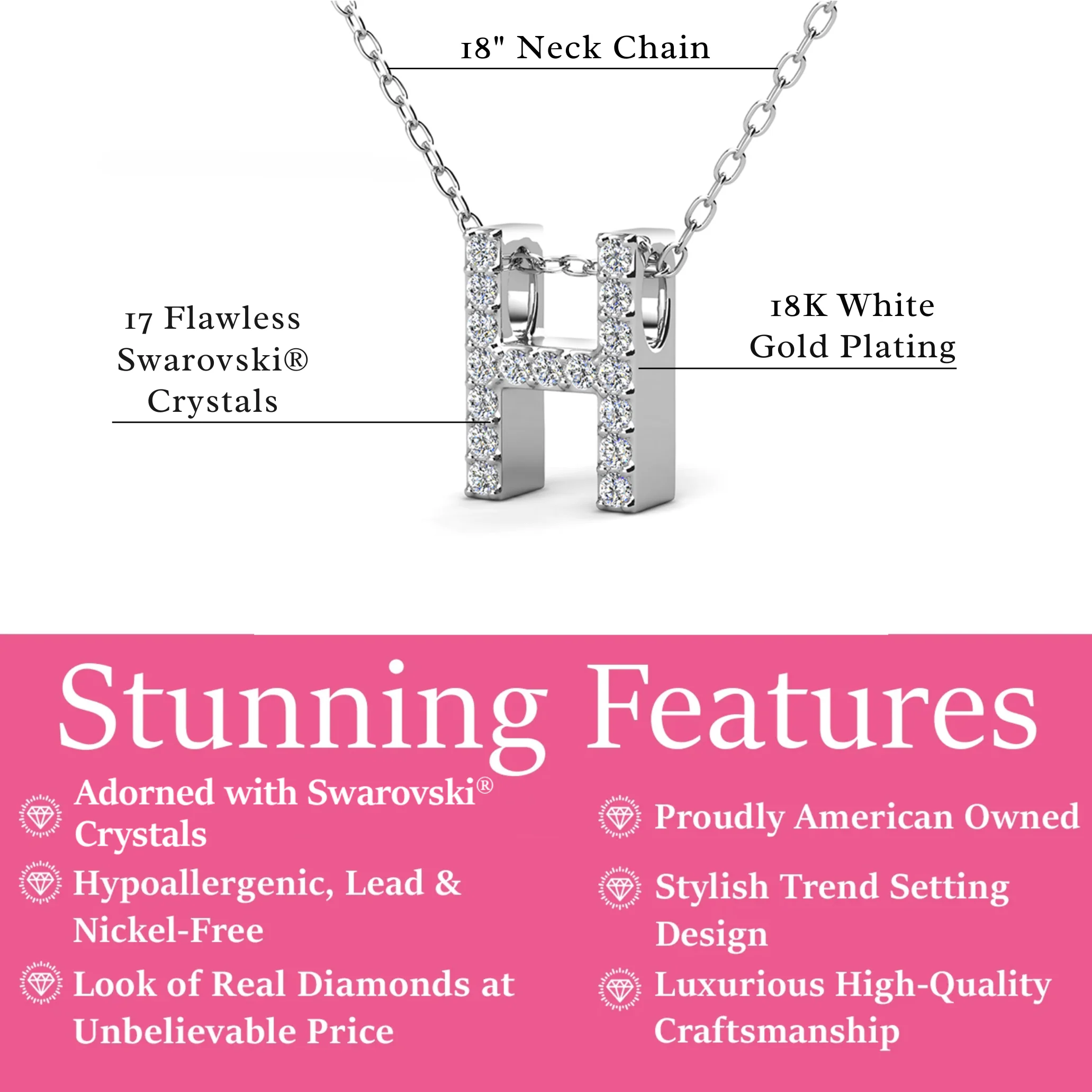 Ethereal Collection 18k White Gold Plated Initial Letter Pendant Necklace with Swarovski Crystals - Image 28