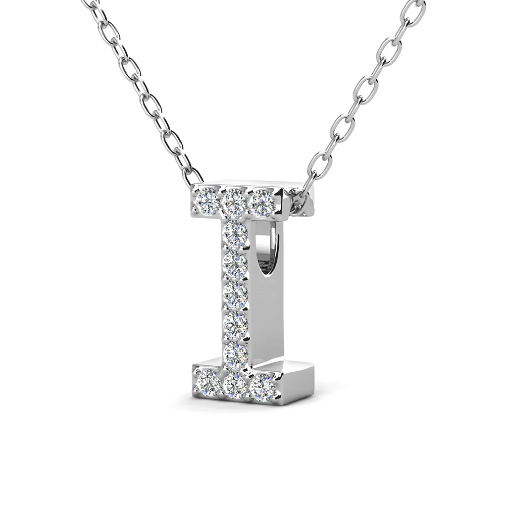 Ethereal Collection 18k White Gold Plated Initial Letter Pendant Necklace with Swarovski Crystals - Image 32