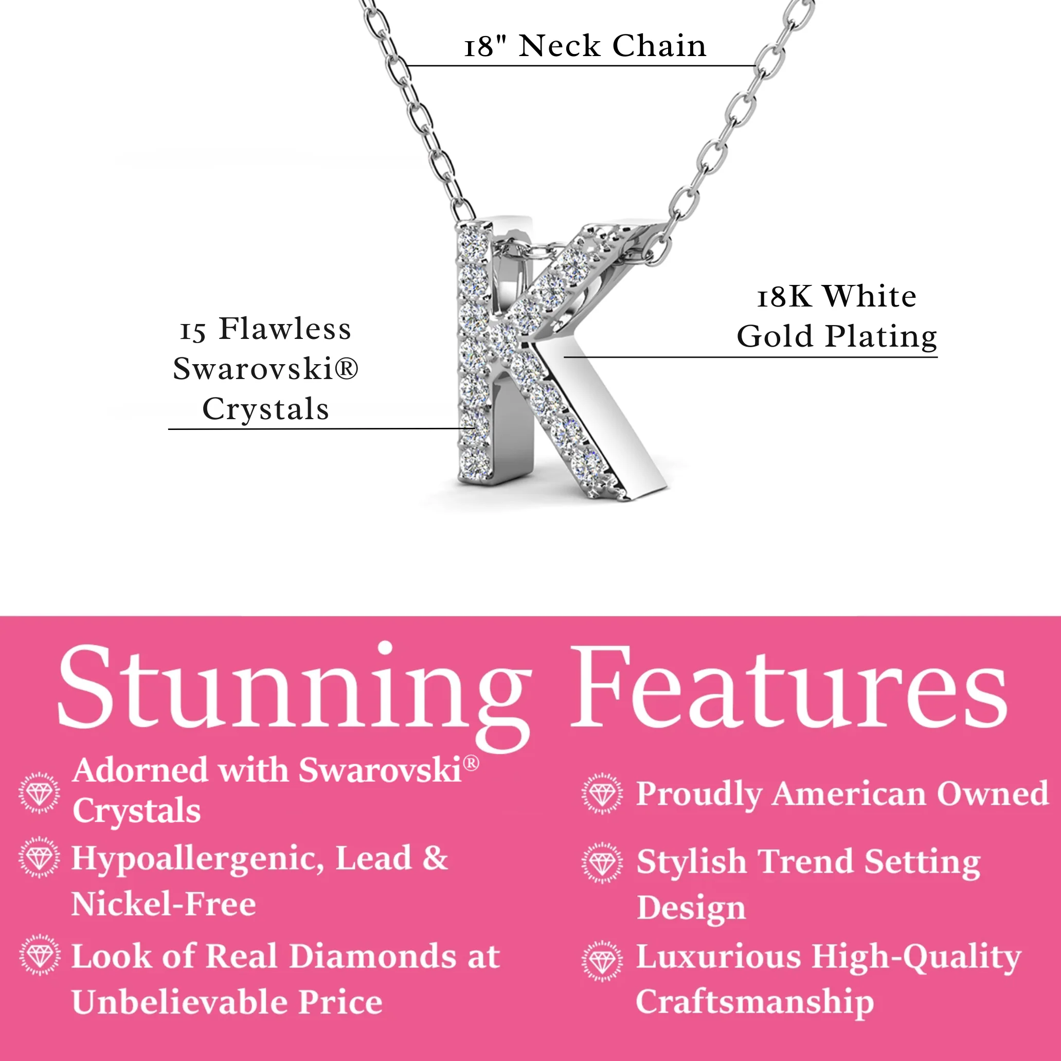 Ethereal Collection 18k White Gold Plated Initial Letter Pendant Necklace with Swarovski Crystals - Image 37