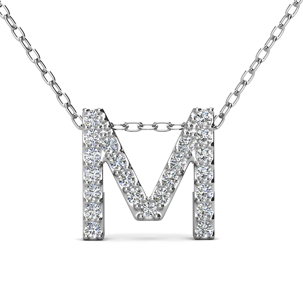 Ethereal Collection 18k White Gold Plated Initial Letter Pendant Necklace with Swarovski Crystals - Image 42