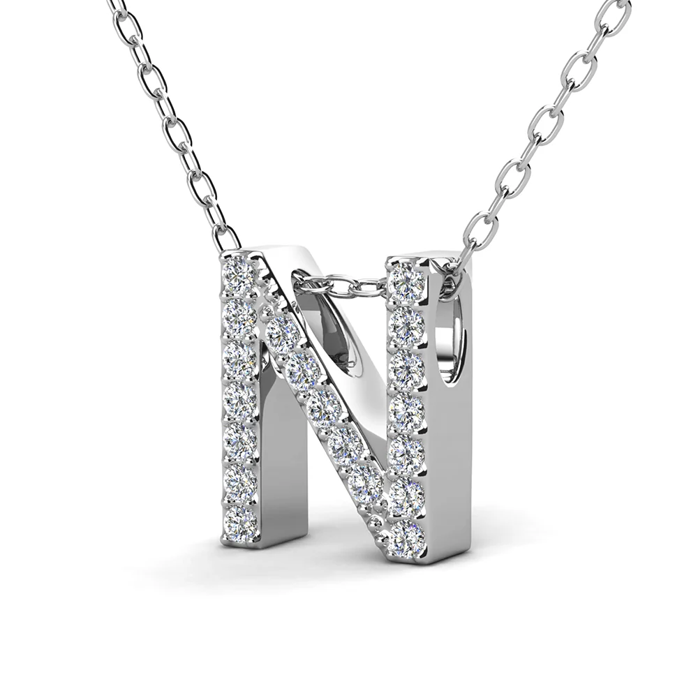 Ethereal Collection 18k White Gold Plated Initial Letter Pendant Necklace with Swarovski Crystals - Image 47