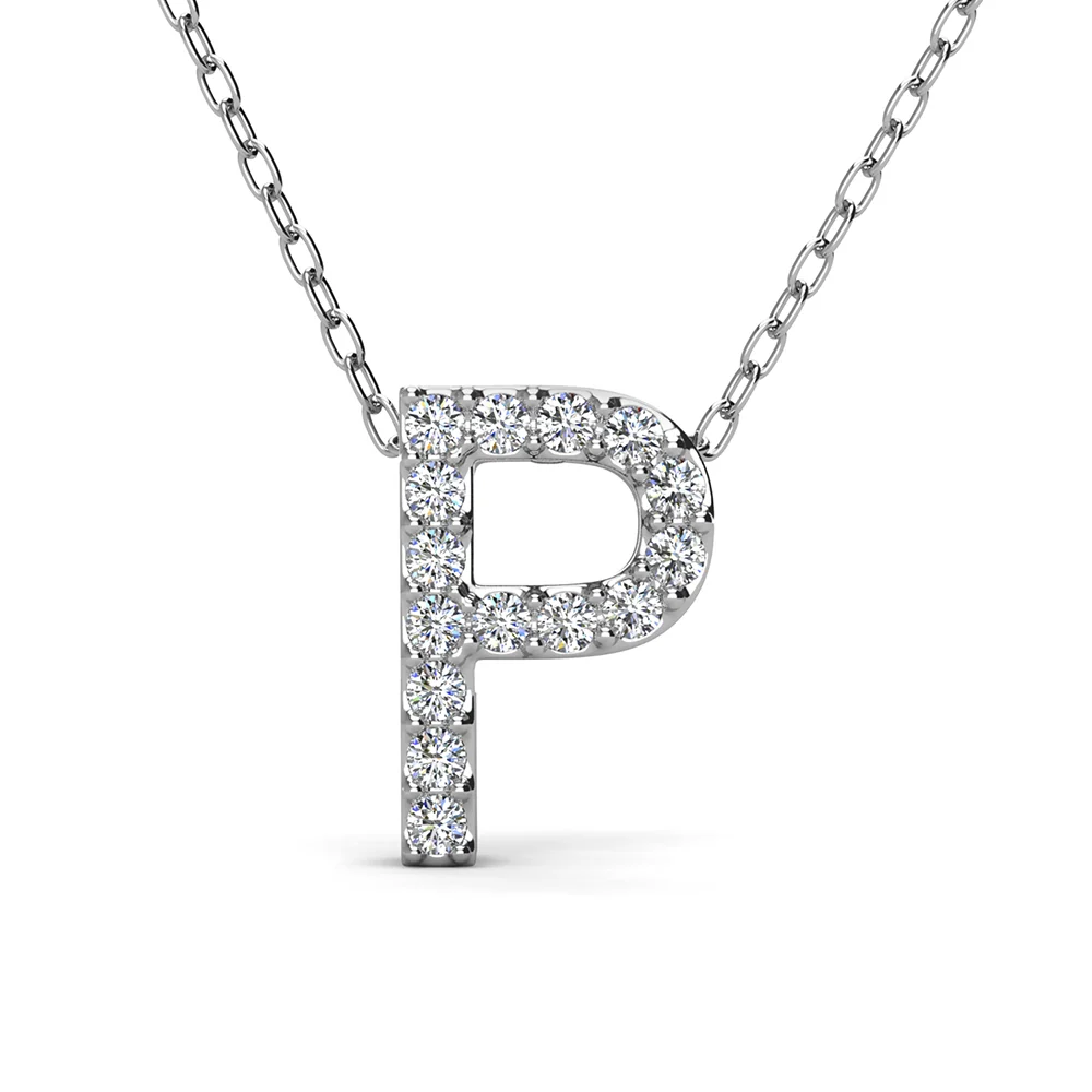 Ethereal Collection 18k White Gold Plated Initial Letter Pendant Necklace with Swarovski Crystals - Image 51