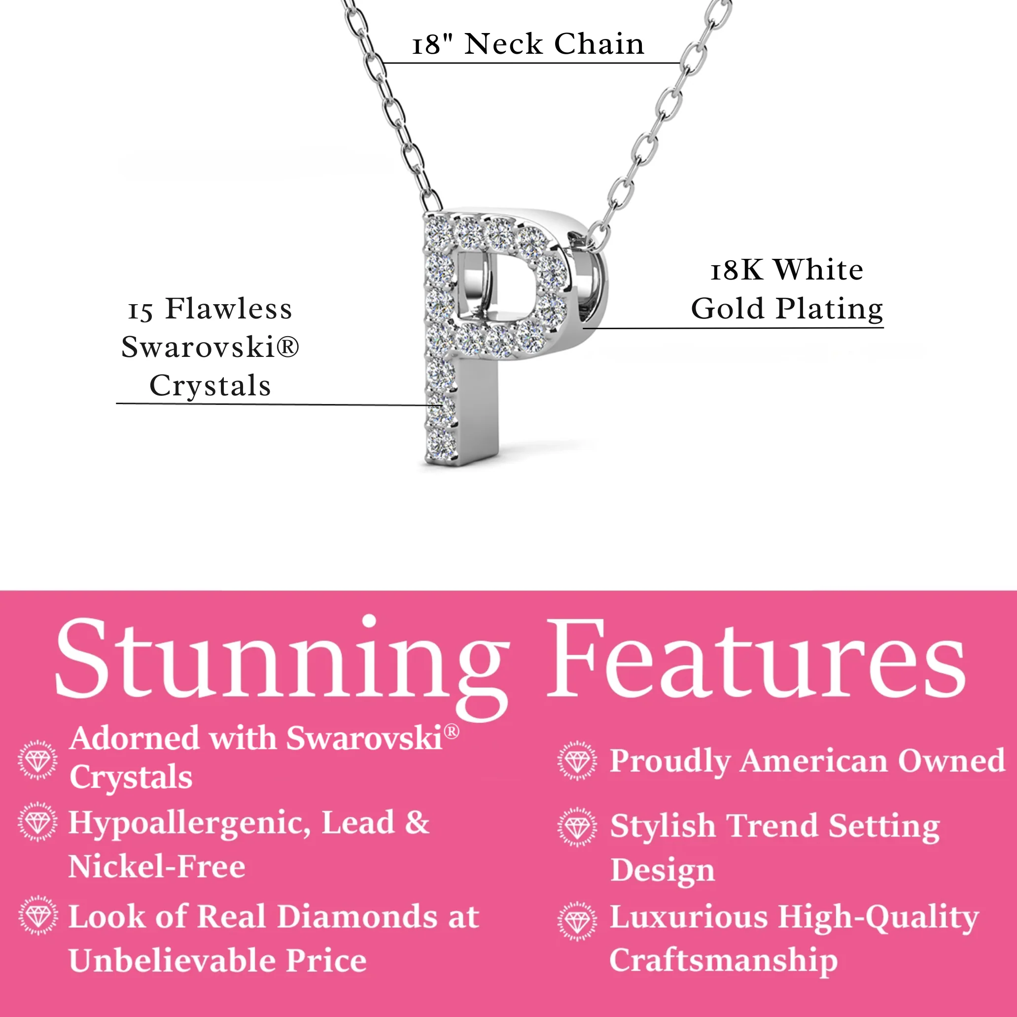 Ethereal Collection 18k White Gold Plated Initial Letter Pendant Necklace with Swarovski Crystals - Image 52