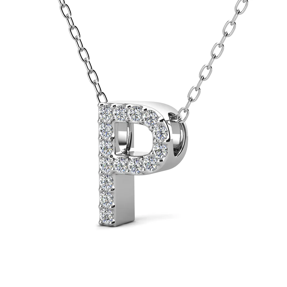 Ethereal Collection 18k White Gold Plated Initial Letter Pendant Necklace with Swarovski Crystals - Image 53