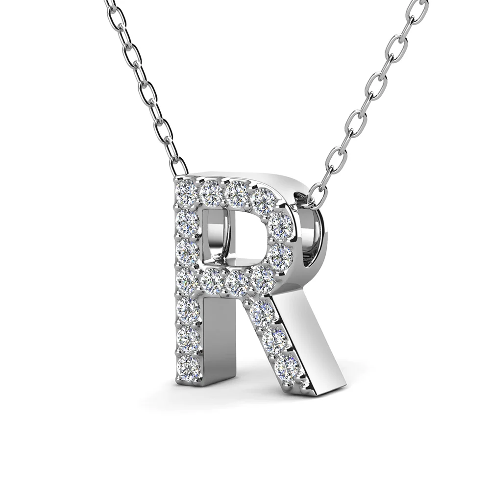 Ethereal Collection 18k White Gold Plated Initial Letter Pendant Necklace with Swarovski Crystals - Image 59