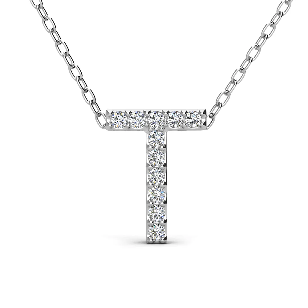 Ethereal Collection 18k White Gold Plated Initial Letter Pendant Necklace with Swarovski Crystals - Image 63