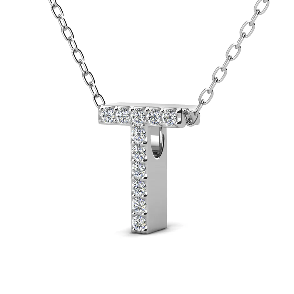 Ethereal Collection 18k White Gold Plated Initial Letter Pendant Necklace with Swarovski Crystals - Image 65