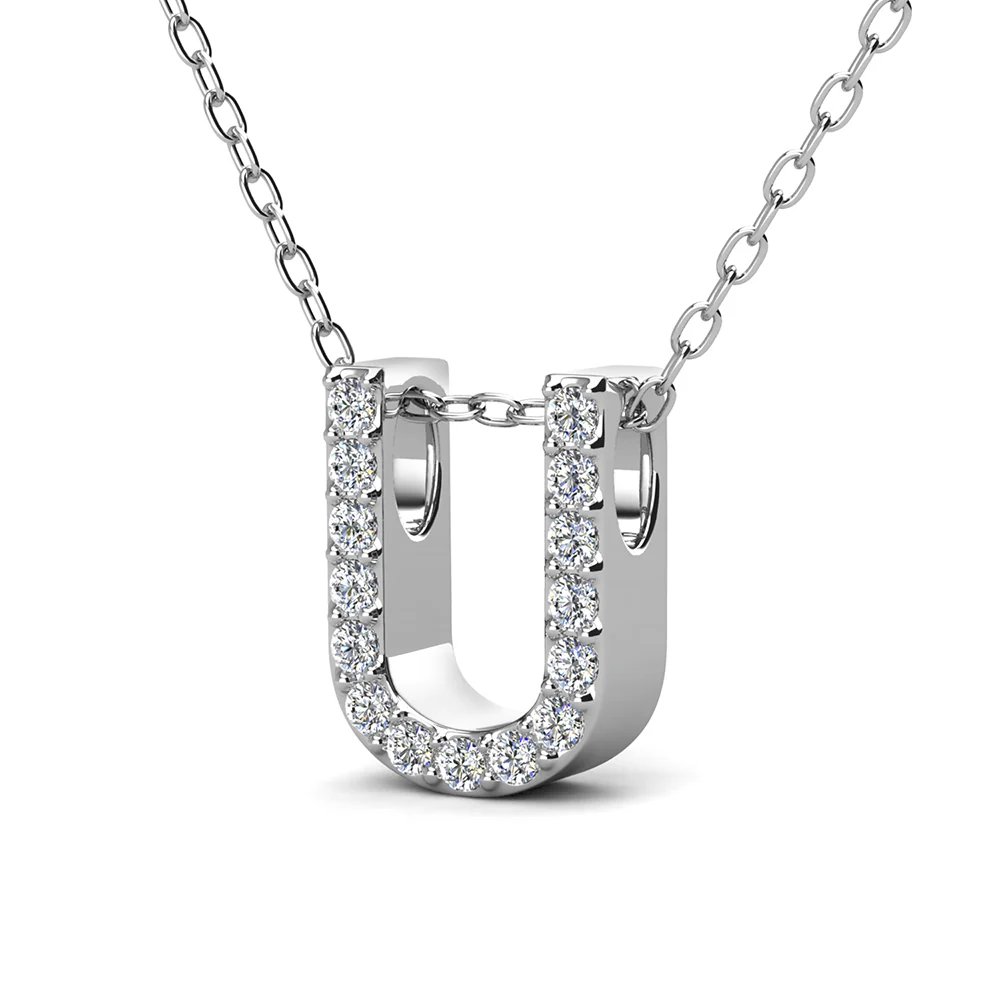 Ethereal Collection 18k White Gold Plated Initial Letter Pendant Necklace with Swarovski Crystals - Image 68