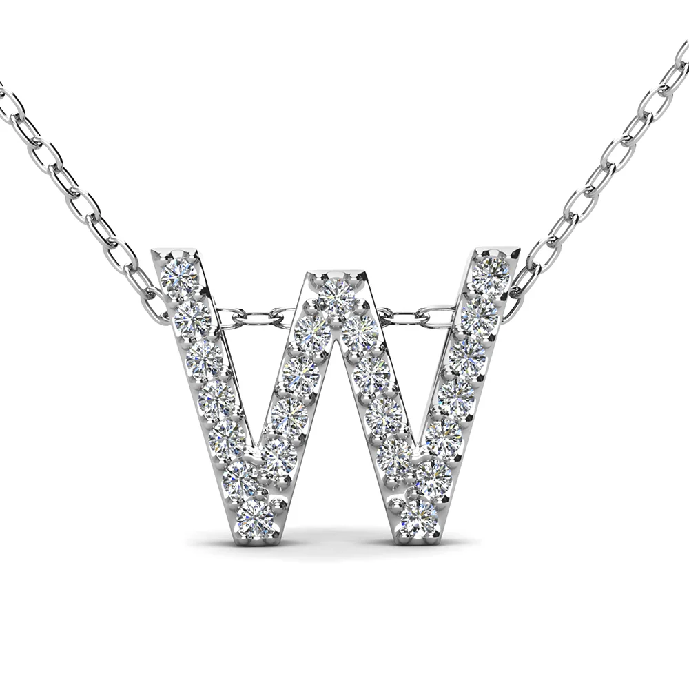 Ethereal Collection 18k White Gold Plated Initial Letter Pendant Necklace with Swarovski Crystals - Image 72