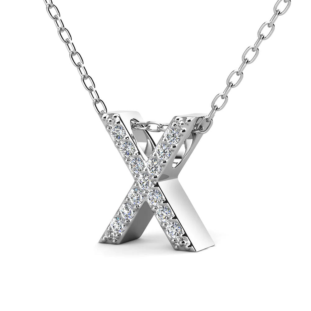 Ethereal Collection 18k White Gold Plated Initial Letter Pendant Necklace with Swarovski Crystals - Image 77