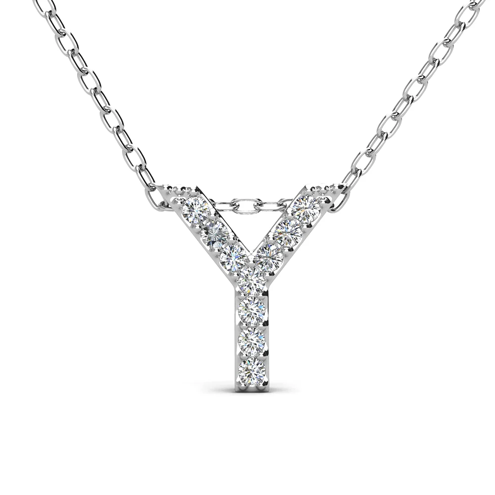 Ethereal Collection 18k White Gold Plated Initial Letter Pendant Necklace with Swarovski Crystals - Image 78