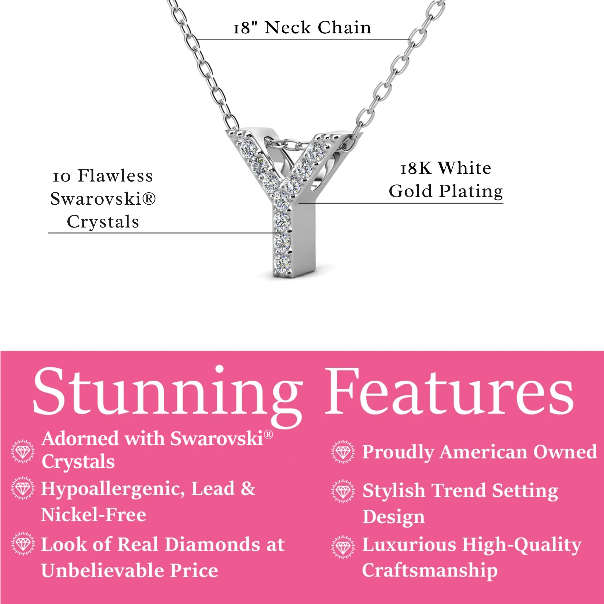 Ethereal Collection 18k White Gold Plated Initial Letter Pendant Necklace with Swarovski Crystals - Image 79