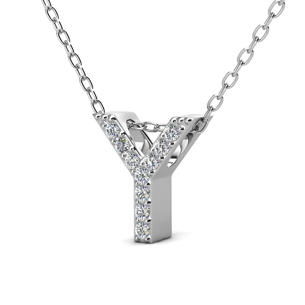 Ethereal Collection 18k White Gold Plated Initial Letter Pendant Necklace with Swarovski Crystals - Image 80