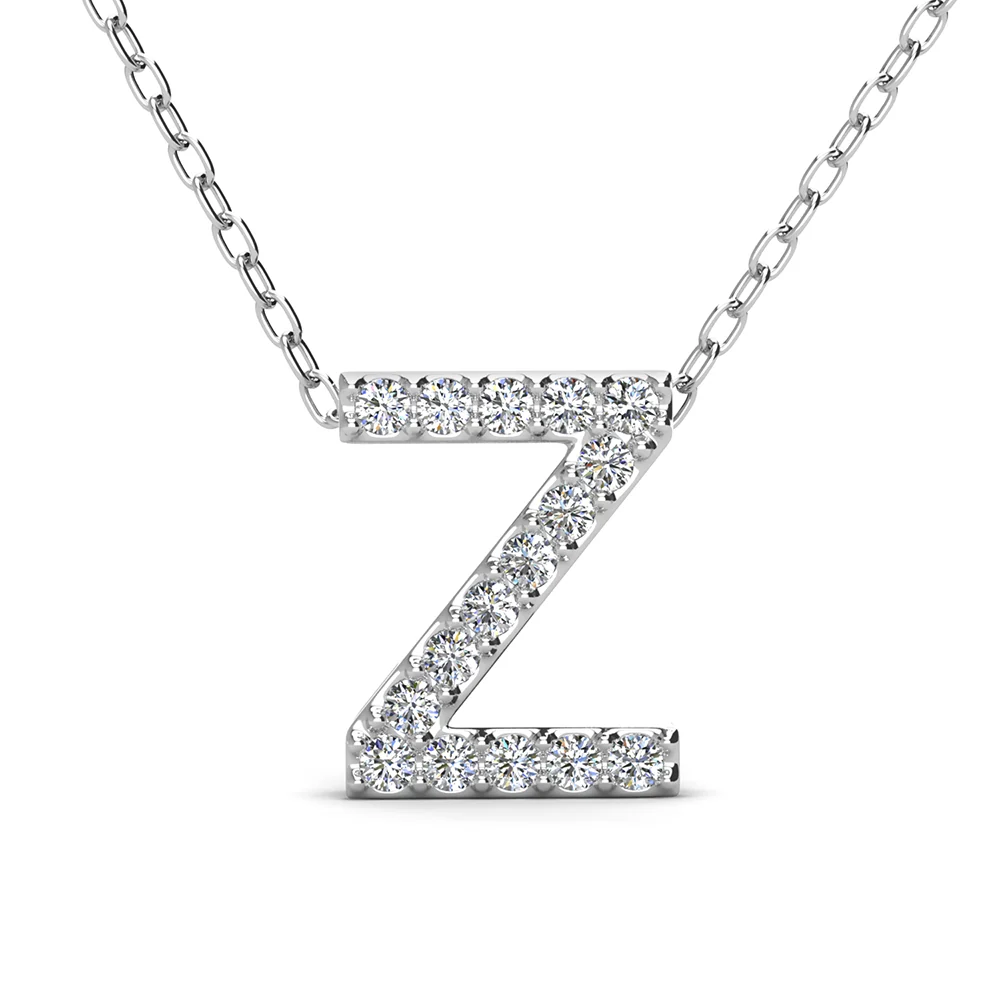 Ethereal Collection 18k White Gold Plated Initial Letter Pendant Necklace with Swarovski Crystals - Image 81
