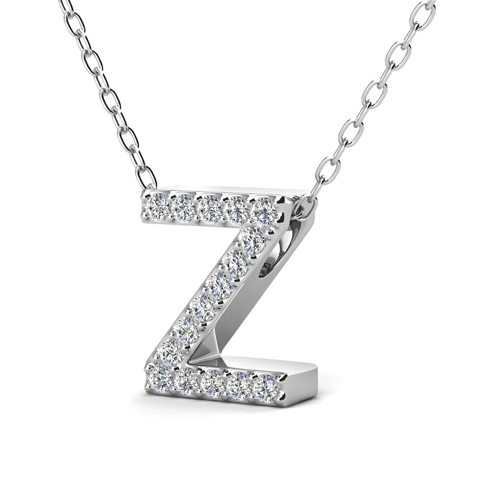 Ethereal Collection 18k White Gold Plated Initial Letter Pendant Necklace with Swarovski Crystals - Image 83