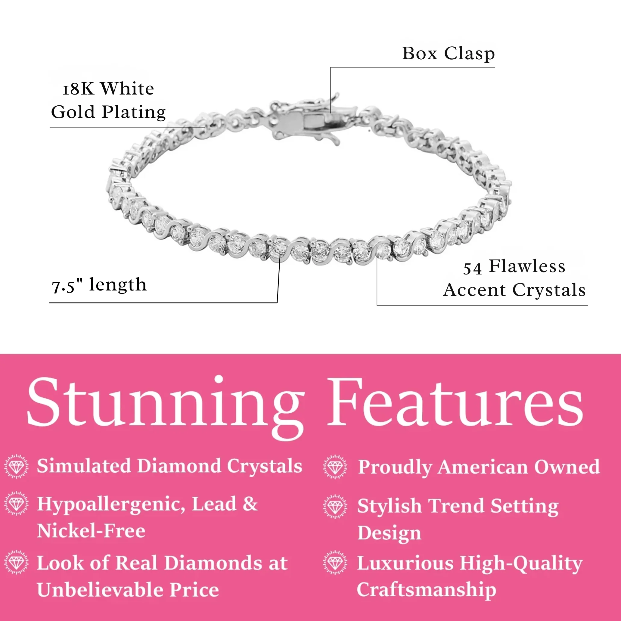 Ezra 18k White Gold Plated Infinity Tennis Bracelet & Strength and Peace Boho Card - Image 4