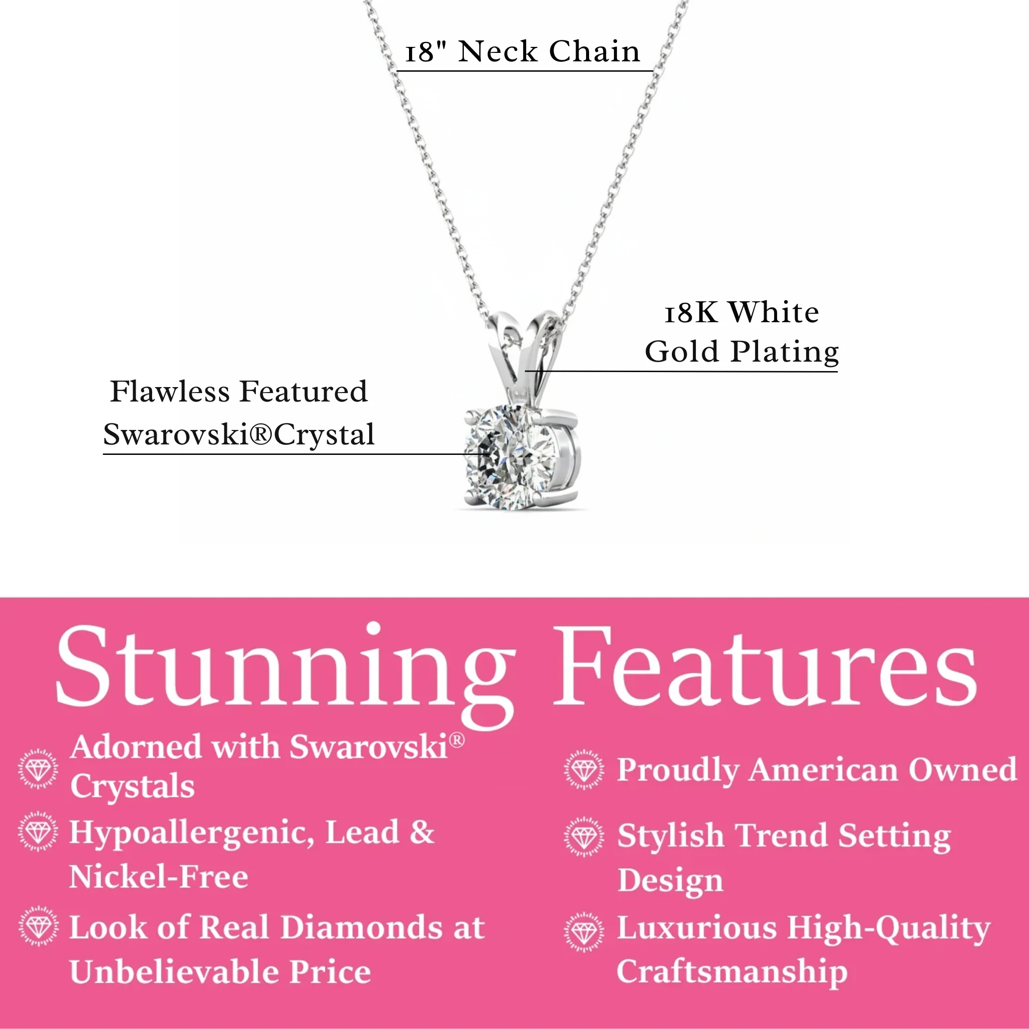 Faye 18k White Gold Plated Solitaire Necklace with Swarovski Crystal - Image 3
