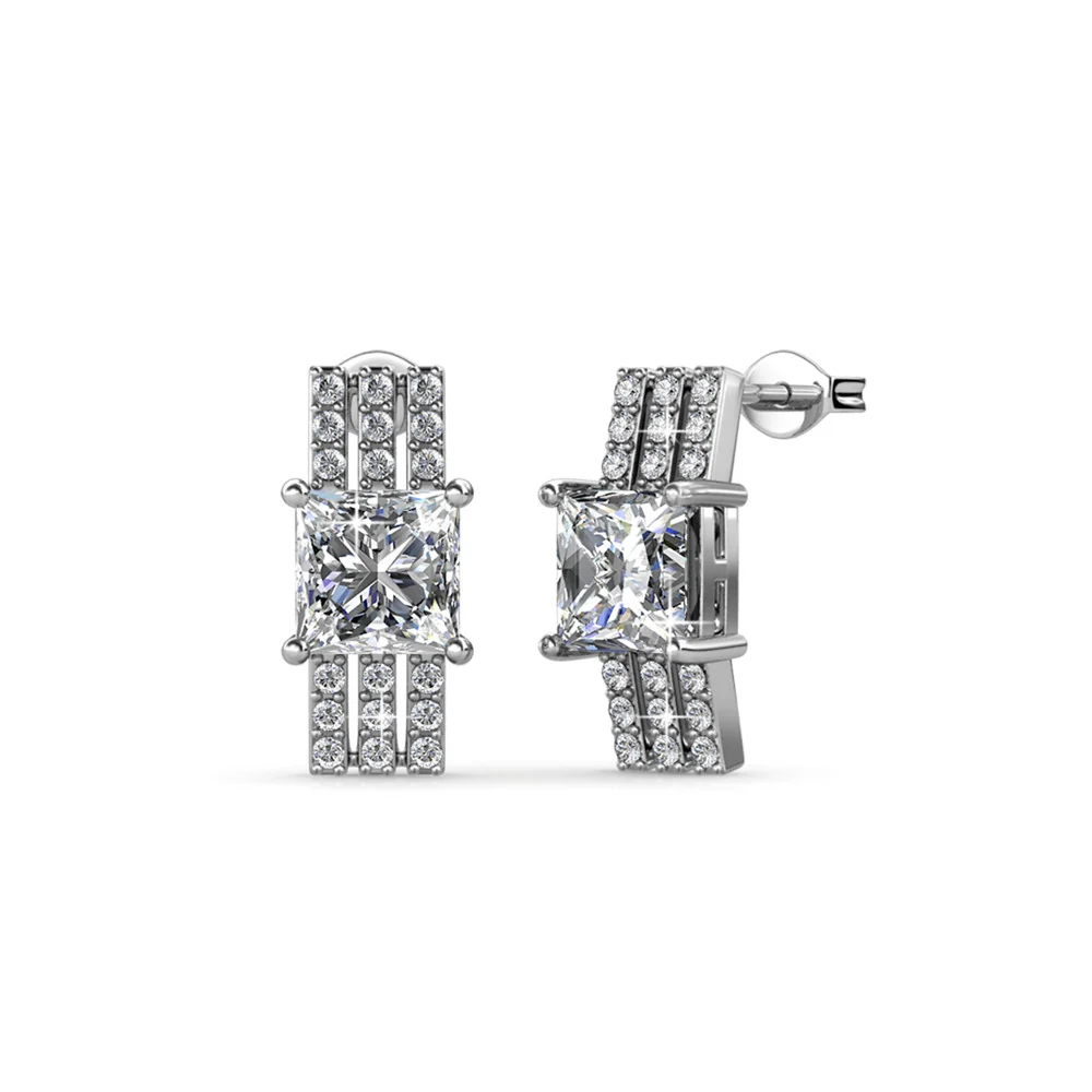 Fiona 18k White Gold Stud Plated Earrings with Princess Cut Swarovski Crystals