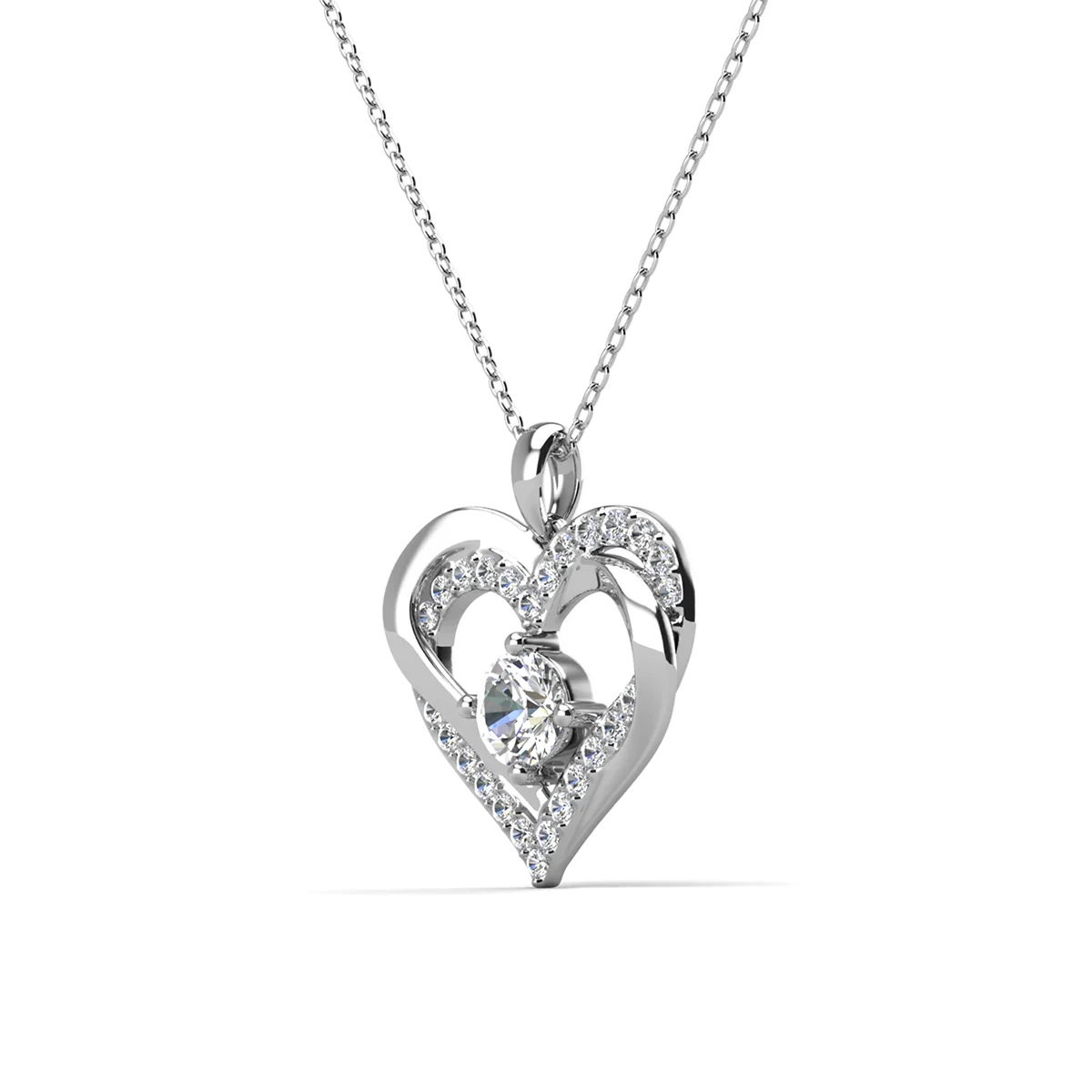 Forever April Birthstone 18k White Gold Plated Silver Double Heart Diamond Necklace with Swarovski Crystals - Image 4