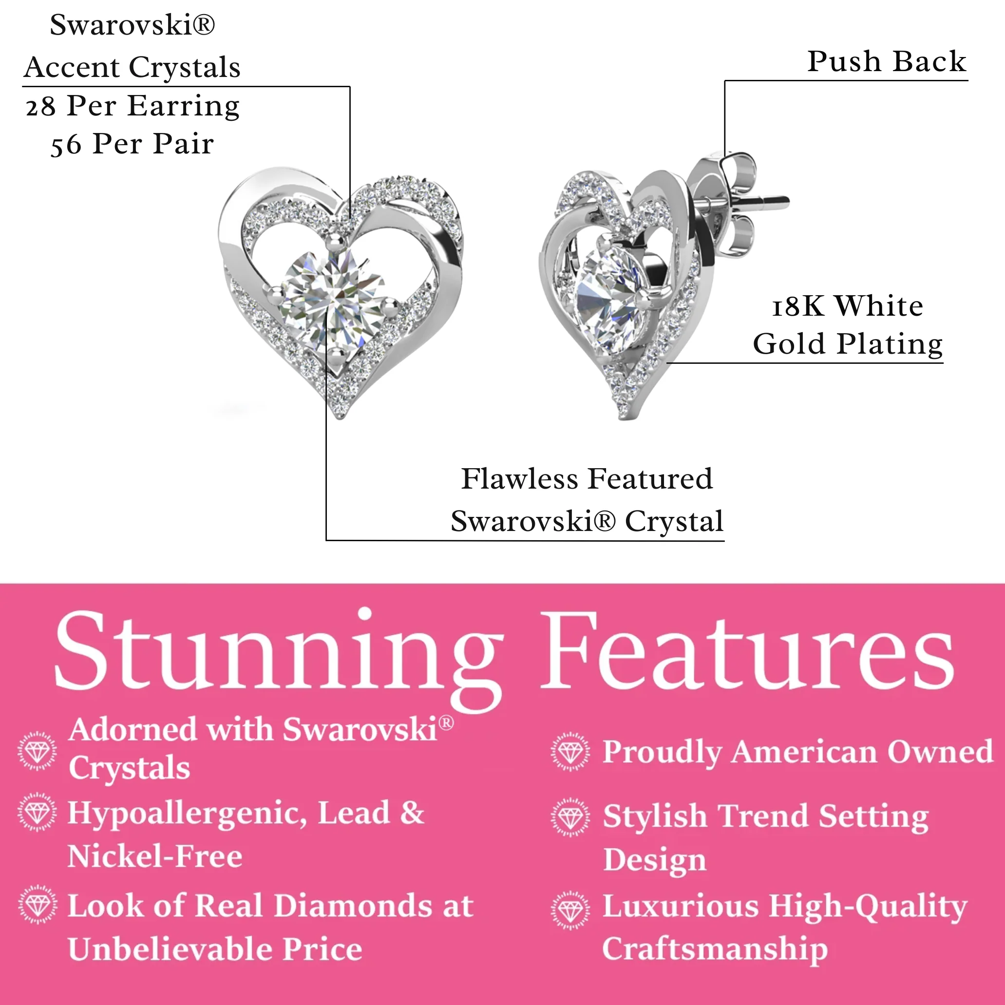 Forever Birthstone 18k White Gold Plated Double Heart Stud Earrings with Swarovski Crystals - Image 15