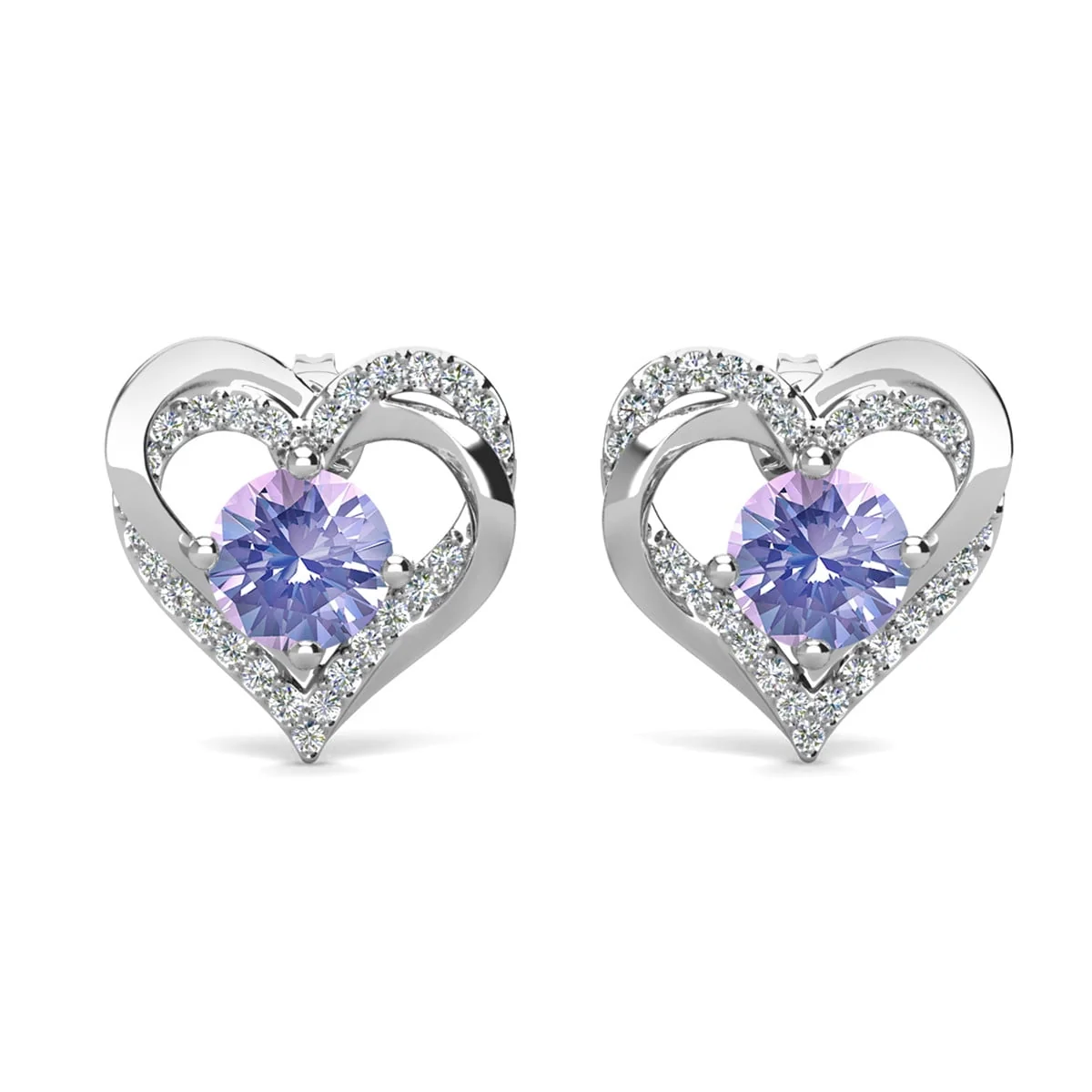 Forever Birthstone 18k White Gold Plated Double Heart Stud Earrings with Swarovski Crystals - Image 22
