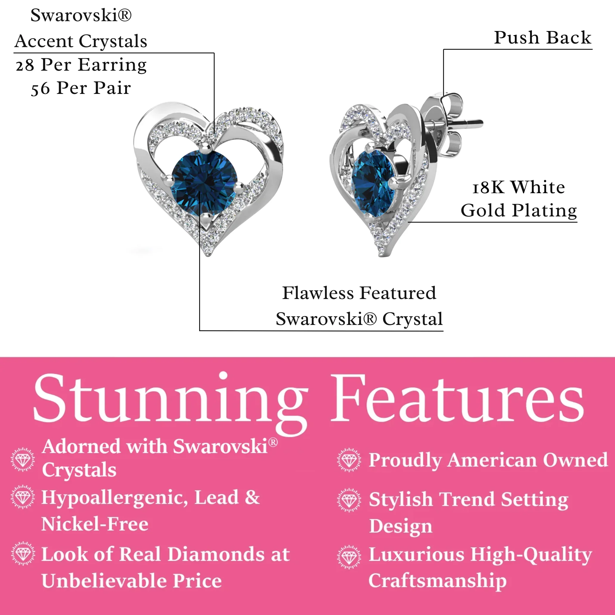 Forever Birthstone 18k White Gold Plated Double Heart Stud Earrings with Swarovski Crystals - Image 39