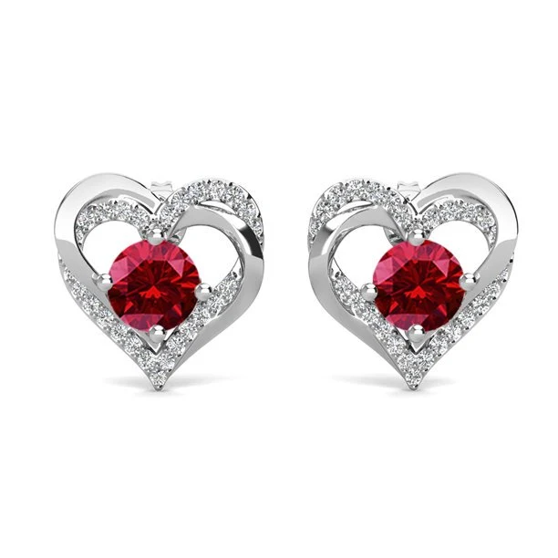 Forever Birthstone 18k White Gold Plated Double Heart Stud Earrings with Swarovski Crystals - Image 7