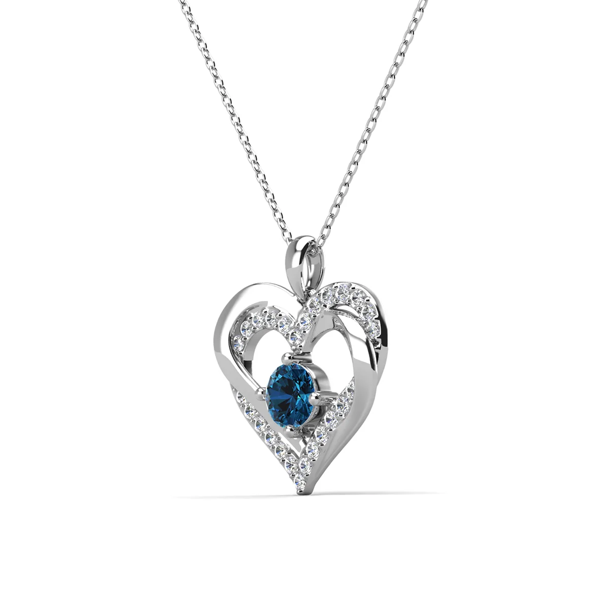 Forever Birthstone 18k White Gold Plated Double Heart Necklace with Swarovski Crystals - Image 41