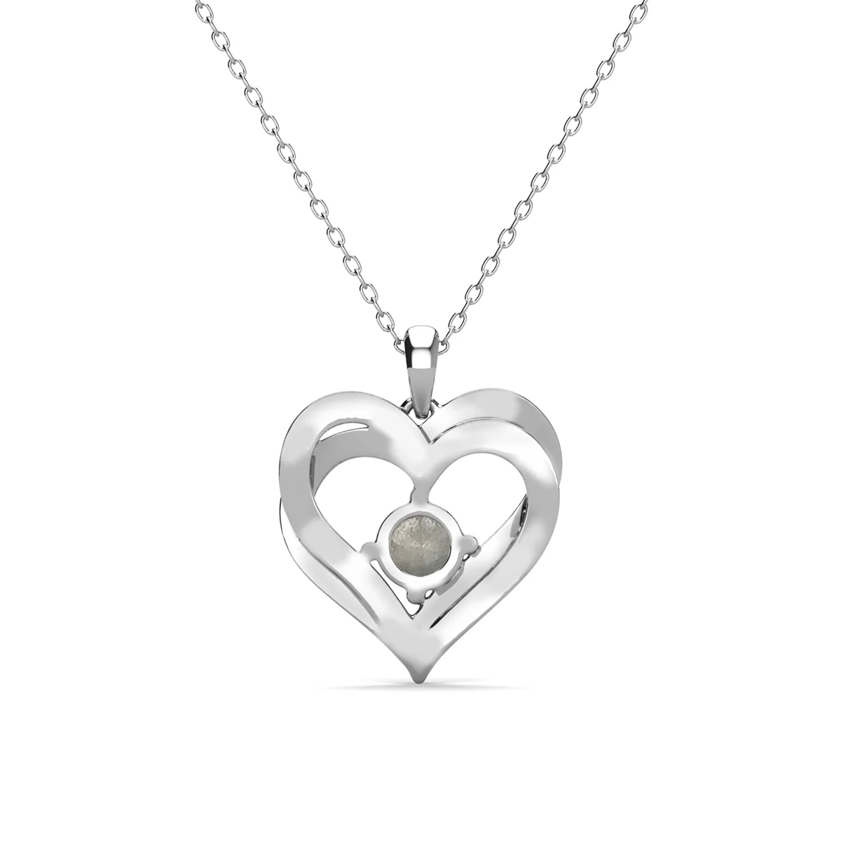 Forever July Birthstone 18k White Gold Plated Silver Double Heart Diamond Necklace with Swarovski Crystals - Image 5
