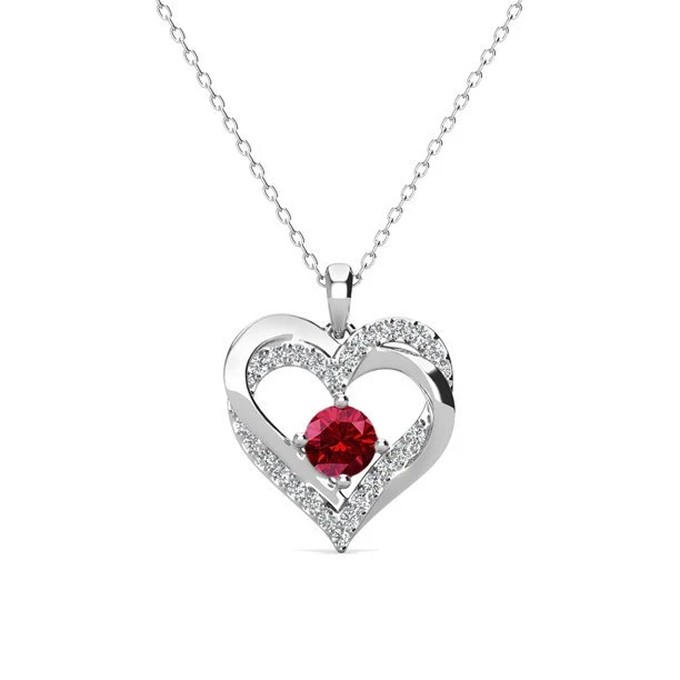Forever January Birthstone 18k White Gold Plated Silver Double Heart Diamond Necklace with Swarovski Crystals