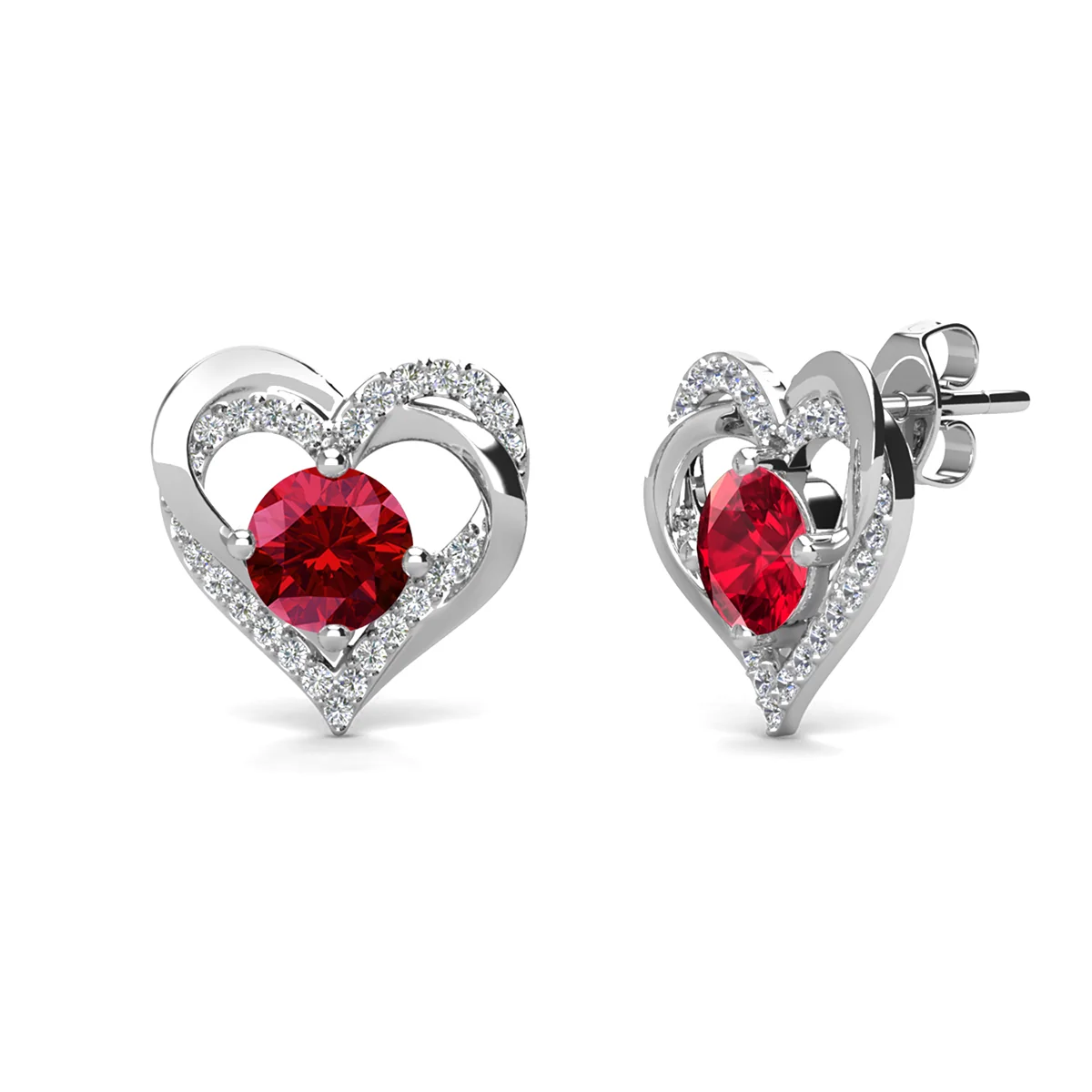 Forever January Birthstone Diamond 18k White Gold Plated Silver Double Heart Earrings with Swarovski Crystals - Image 3