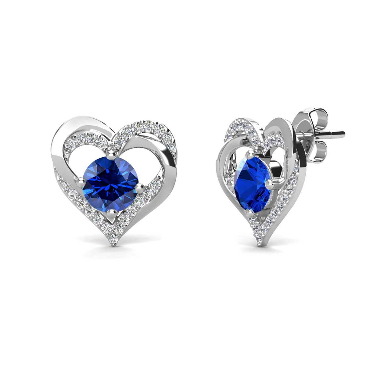 Forever September Birthstone Diamond 18k White Gold Plated Silver Double Heart Earrings with Swarovski Crystals - Image 4