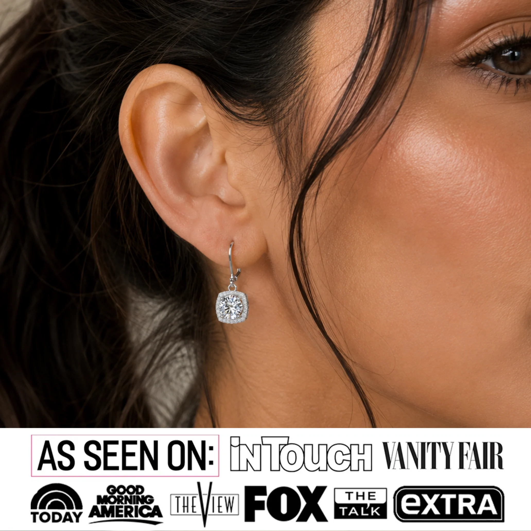 Freya 18k White Gold Plated Halo Drop Earrings with Simulated Diamond Crystals - Image 2