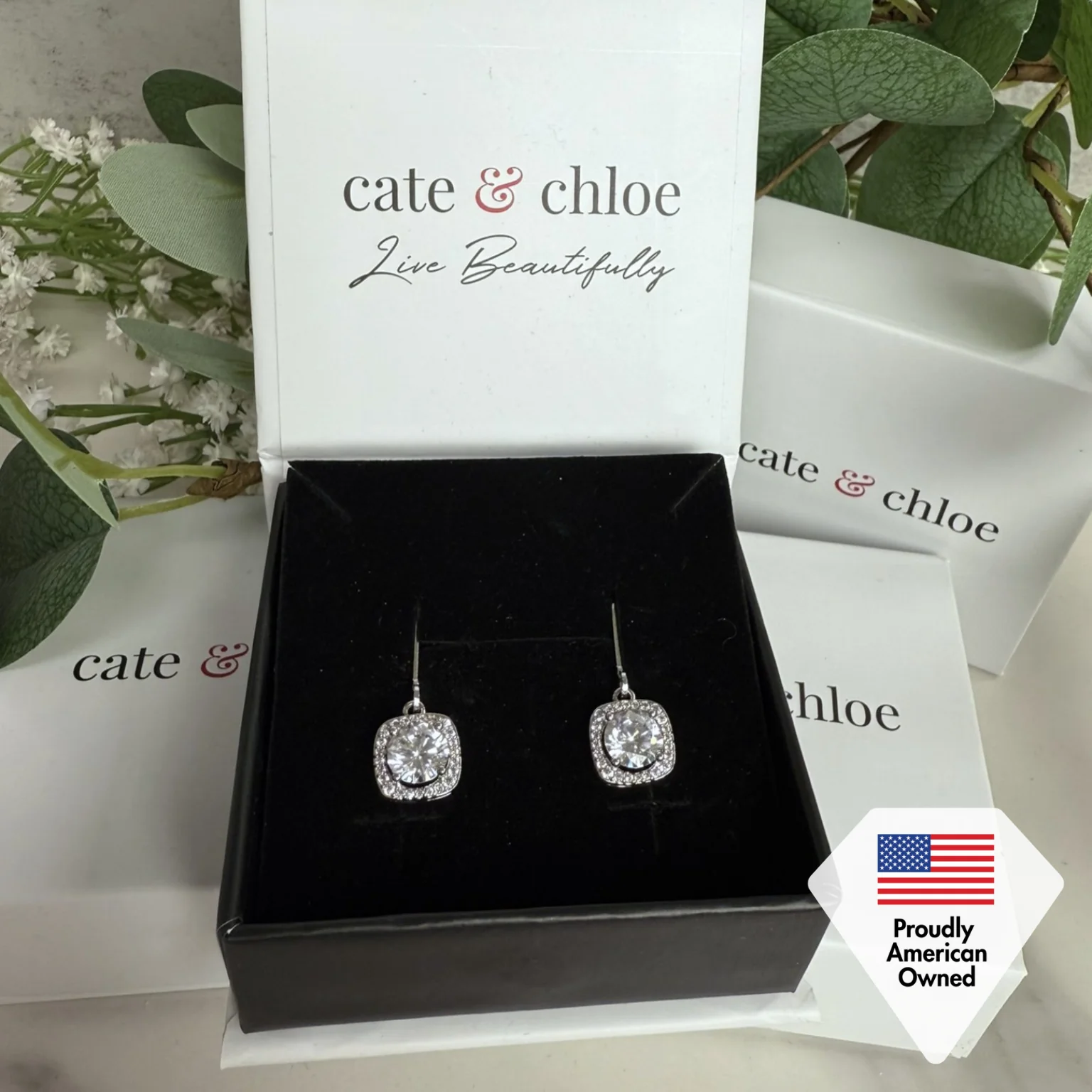 Freya 18k White Gold Plated Halo Drop Earrings with Simulated Diamond Crystals - Image 7