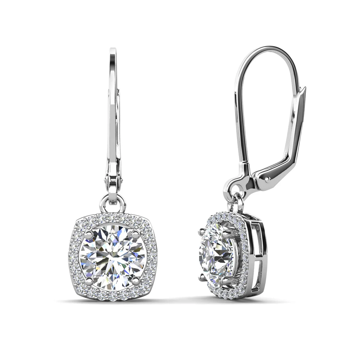Freya 18k White Gold Plated Halo Drop Earrings with Simulated Diamond Crystals - Image 8