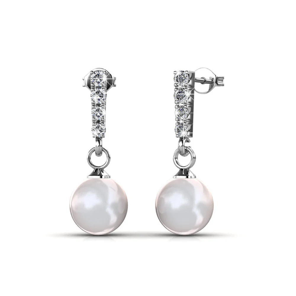 Gabrielle 18k White Gold Plated Pearl Drop Earrings and Necklace Jewelry Set with Swarovski Crystals - Image 7