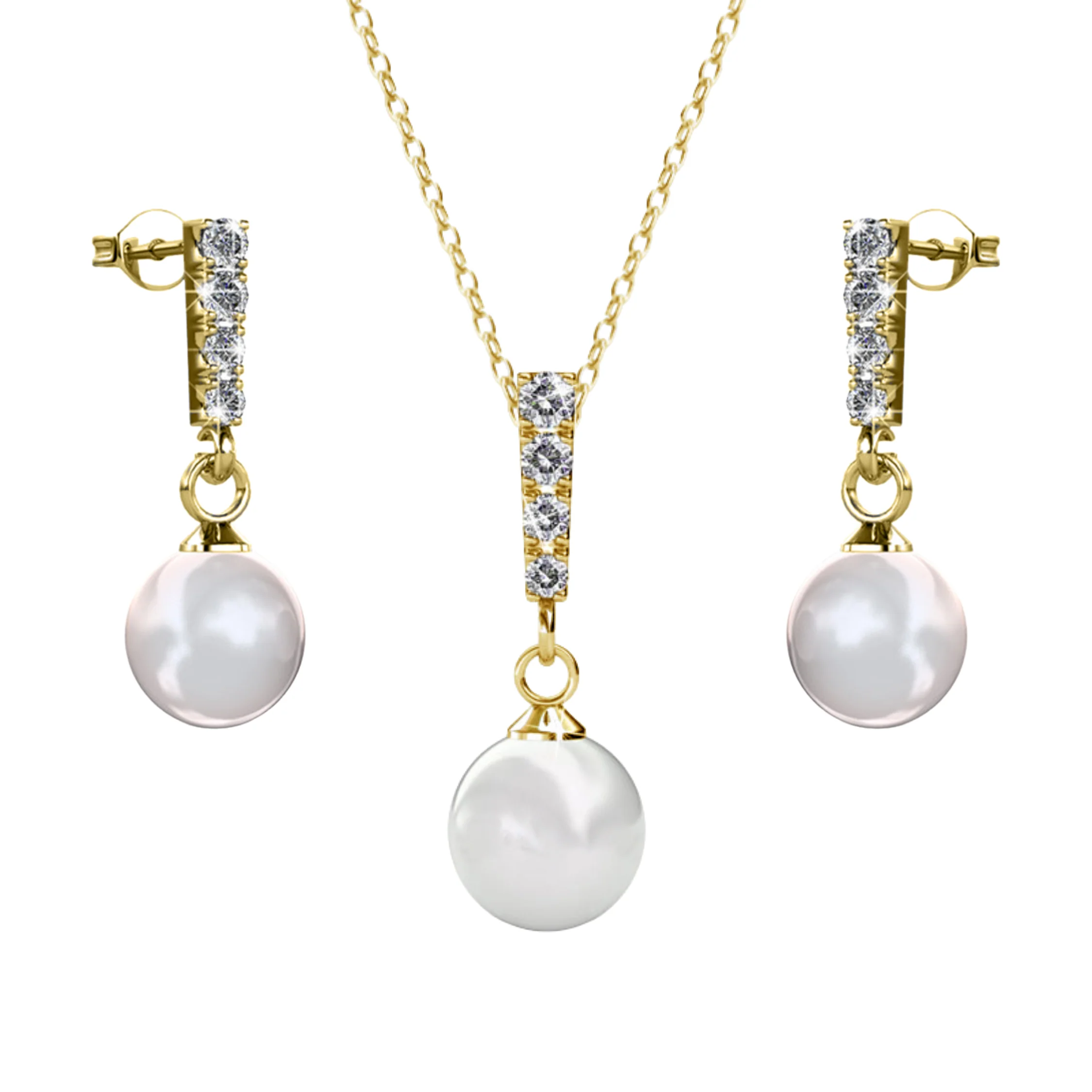 Gabrielle 18k White Gold Plated Pearl Drop Earrings and Necklace Jewelry Set with Swarovski Crystals - Image 9