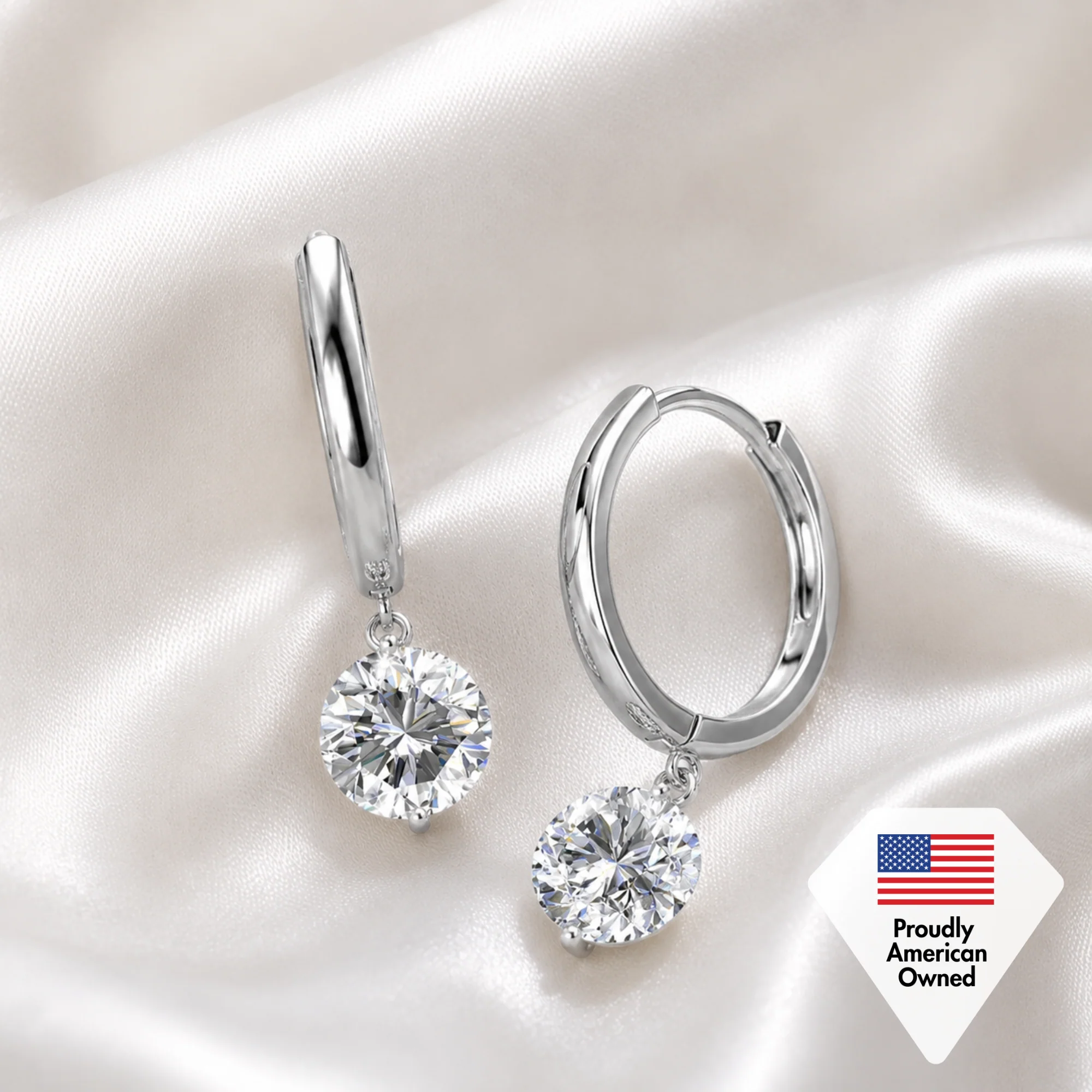 Georgia 18k White Gold Plated 14mm Hoop Dangle Earrings with Swarovski Crystals - Image 7