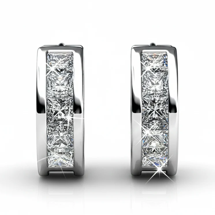Giselle 18k White Gold Plated 15mm Hoop Crystal Earrings with Swarovski Crystals - Image 9