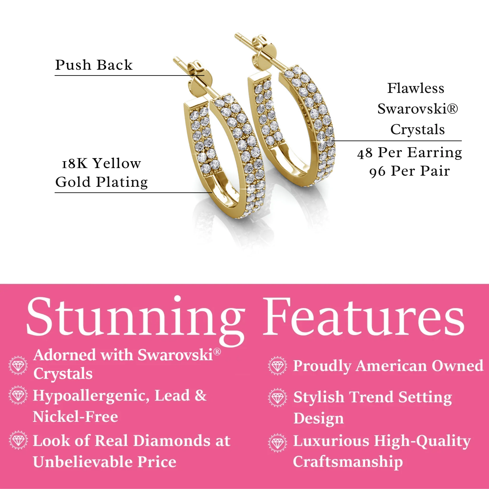 Grace 18k White Gold Plated 19mm Hoop Earrings with Swarovski Crystals - Image 10