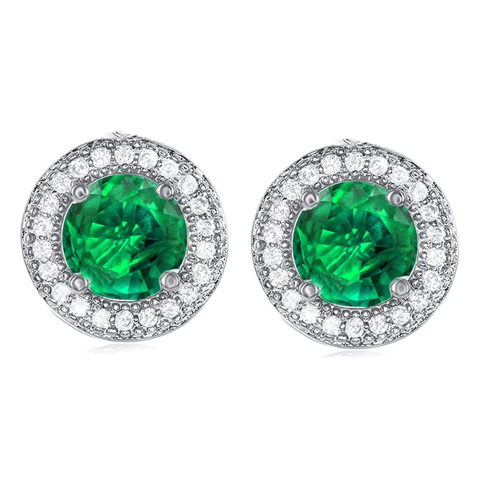 Gwendolyn 18k White Gold Plated Halo Stud Earrings with Round Cut Simulated Diamond Crystals - Final Sale