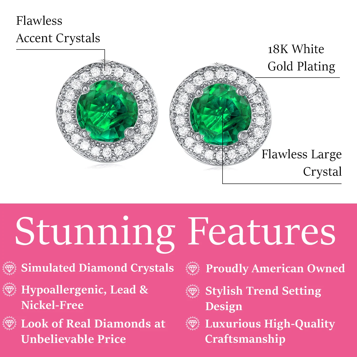 Gwendolyn 18k White Gold Plated Halo Stud Earrings with Round Cut Simulated Diamond Crystals - Final Sale - Image 2