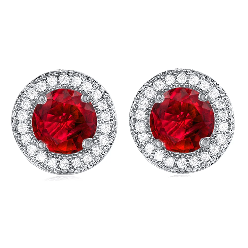 Gwendolyn 18k White Gold Plated Halo Stud Earrings with Round Cut Simulated Diamond Crystals - Final Sale - Image 5
