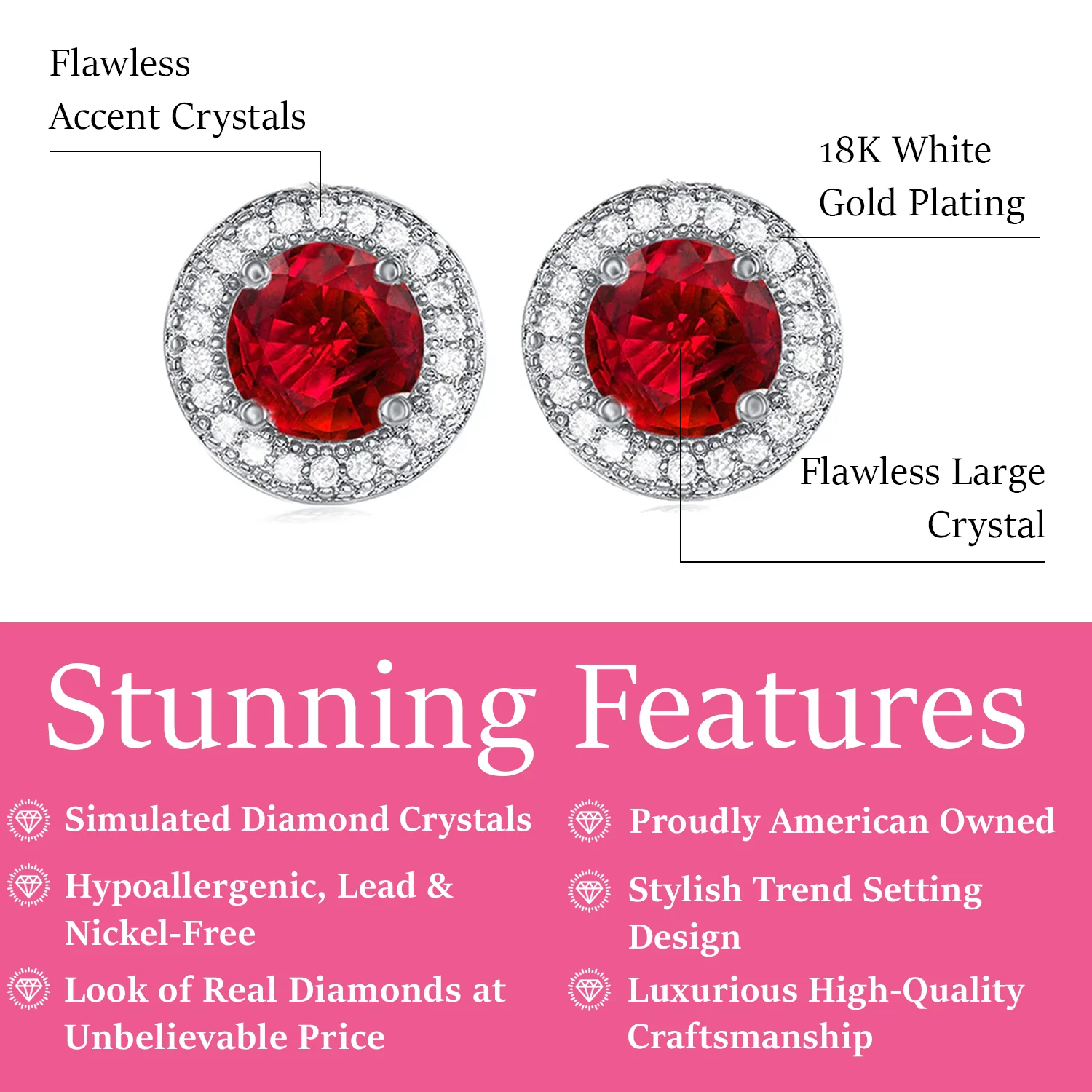 Gwendolyn 18k White Gold Plated Halo Stud Earrings with Round Cut Simulated Diamond Crystals - Final Sale - Image 6