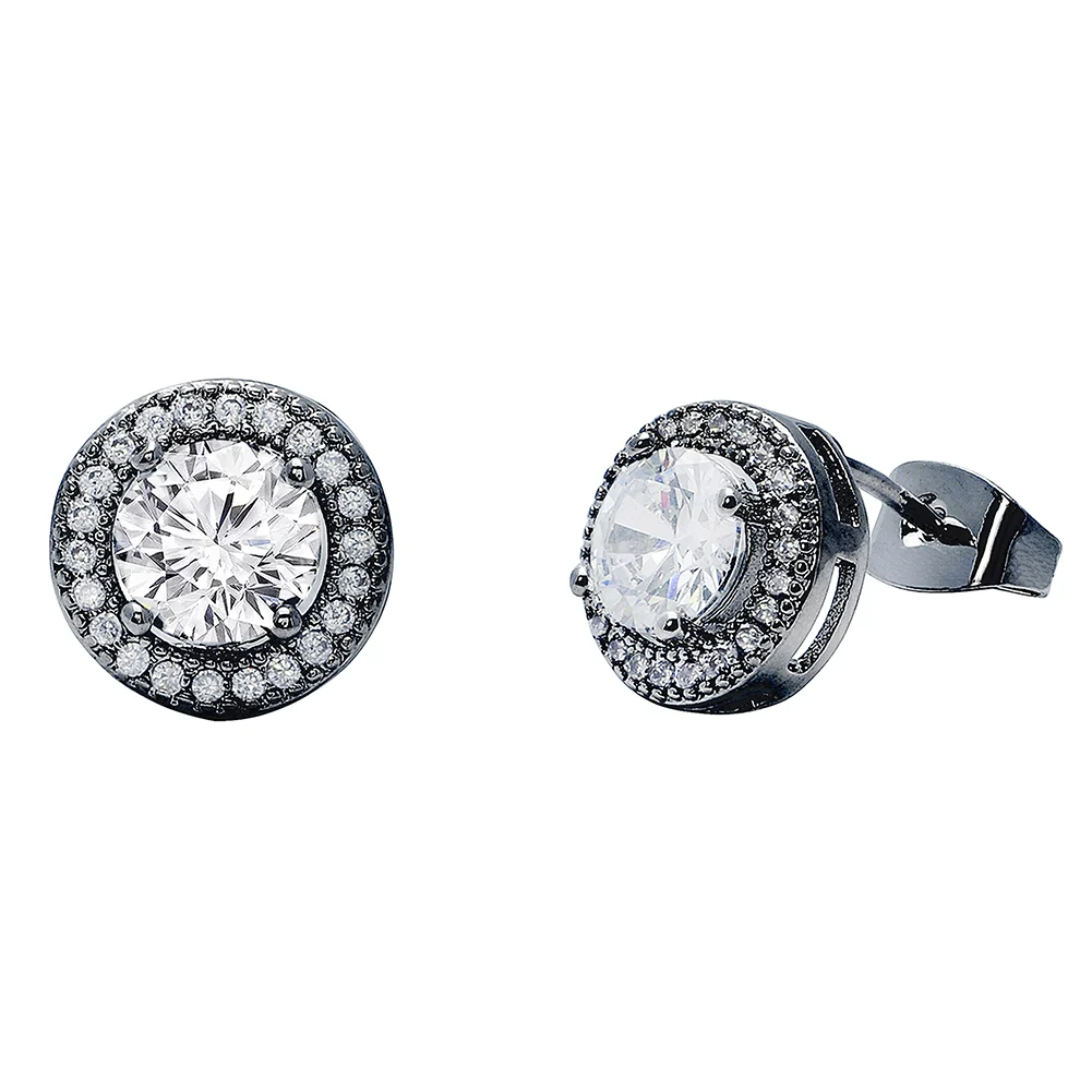 Gwendolyn 18k White Gold Plated Halo Stud Earrings with Round Cut Simulated Diamond Crystals - Final Sale - Image 7