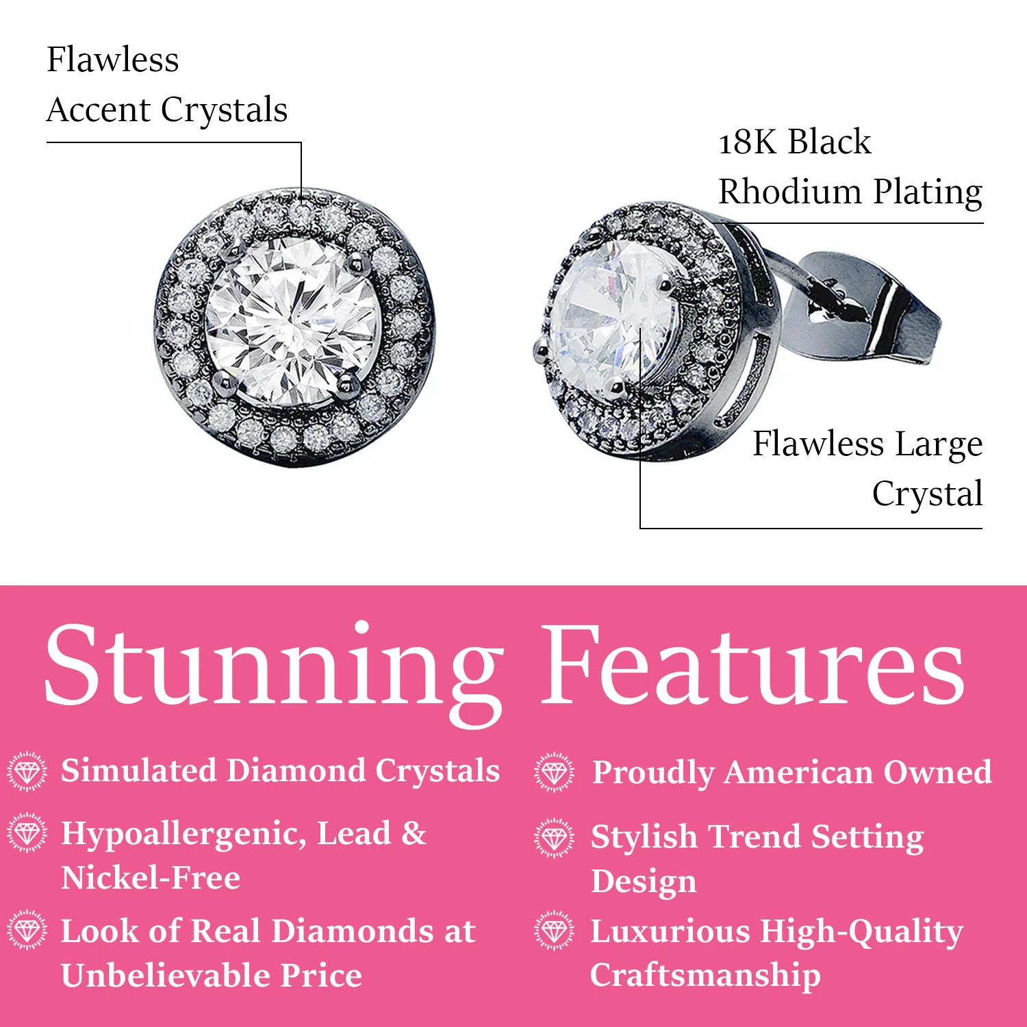 Gwendolyn 18k White Gold Plated Halo Stud Earrings with Round Cut Simulated Diamond Crystals - Final Sale - Image 8