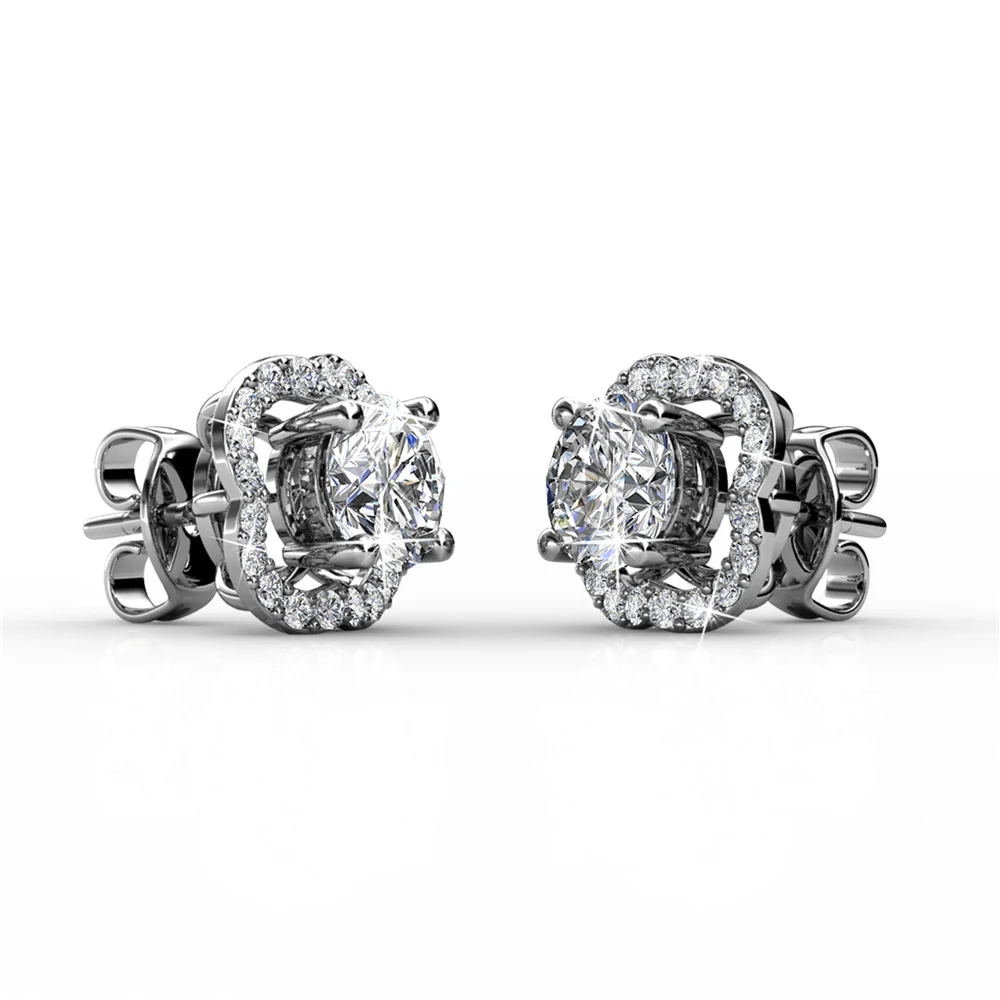 Haddie 18k White Gold Plated 2-in-1 Halo Stud Earrings with Swarovski Crystals - Image 10
