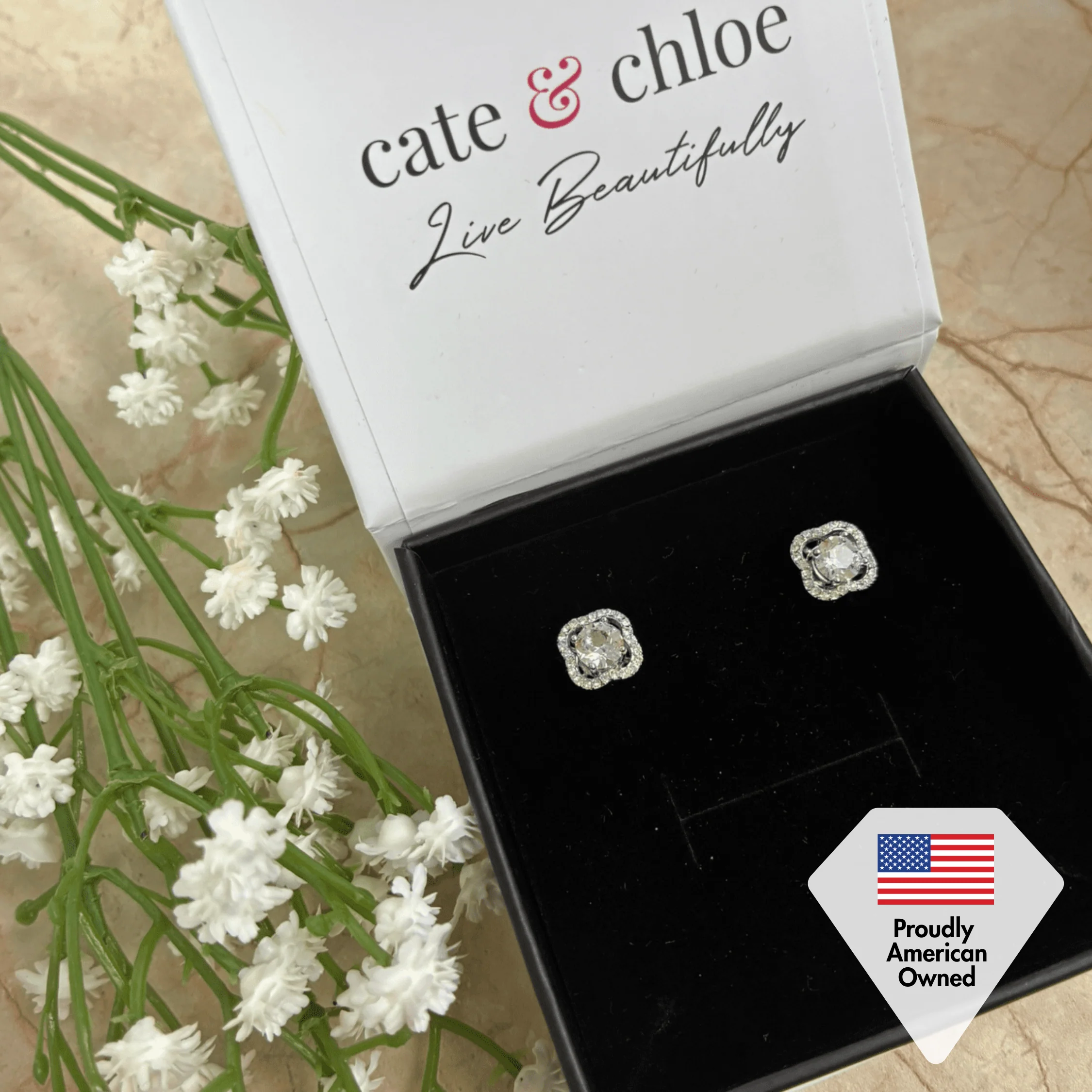 Haddie 18k White Gold Plated 2-in-1 Halo Stud Earrings with Swarovski Crystals - Image 7